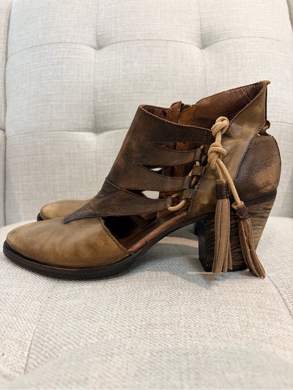 Veracruz Artisans Leather Cutout Tassel Ankle Boots Brown EU 40 US 9